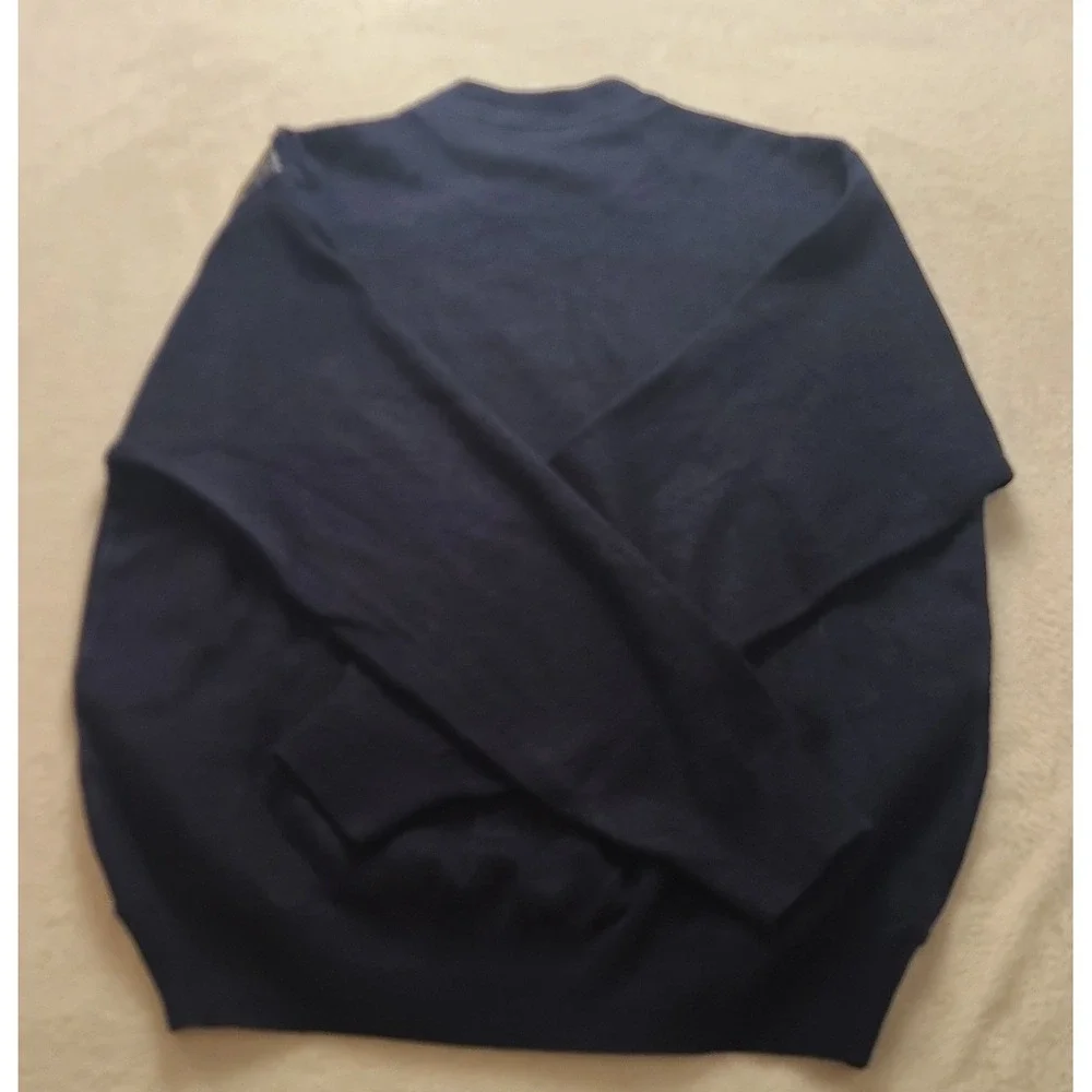 Bagazio Men's Navy Blue Faux Leather Mixed Media Greek Key Knit Sweater Size L